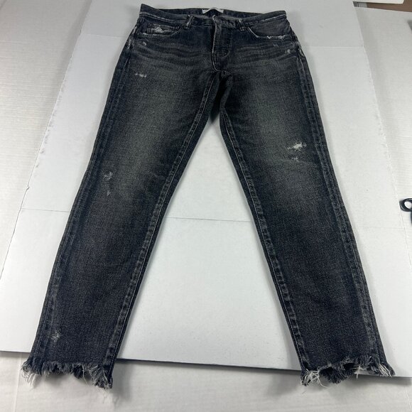 Moussy Vintage Jeans Women's 30x26* Mid Rise Skinny Crop Black Distressed Denim